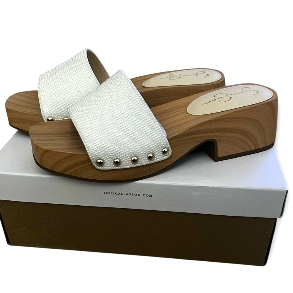 Jessica Simpson Studded Clogs Women’s Size 8.5 New In Box White Halia Nappa - Picture 4 of 6